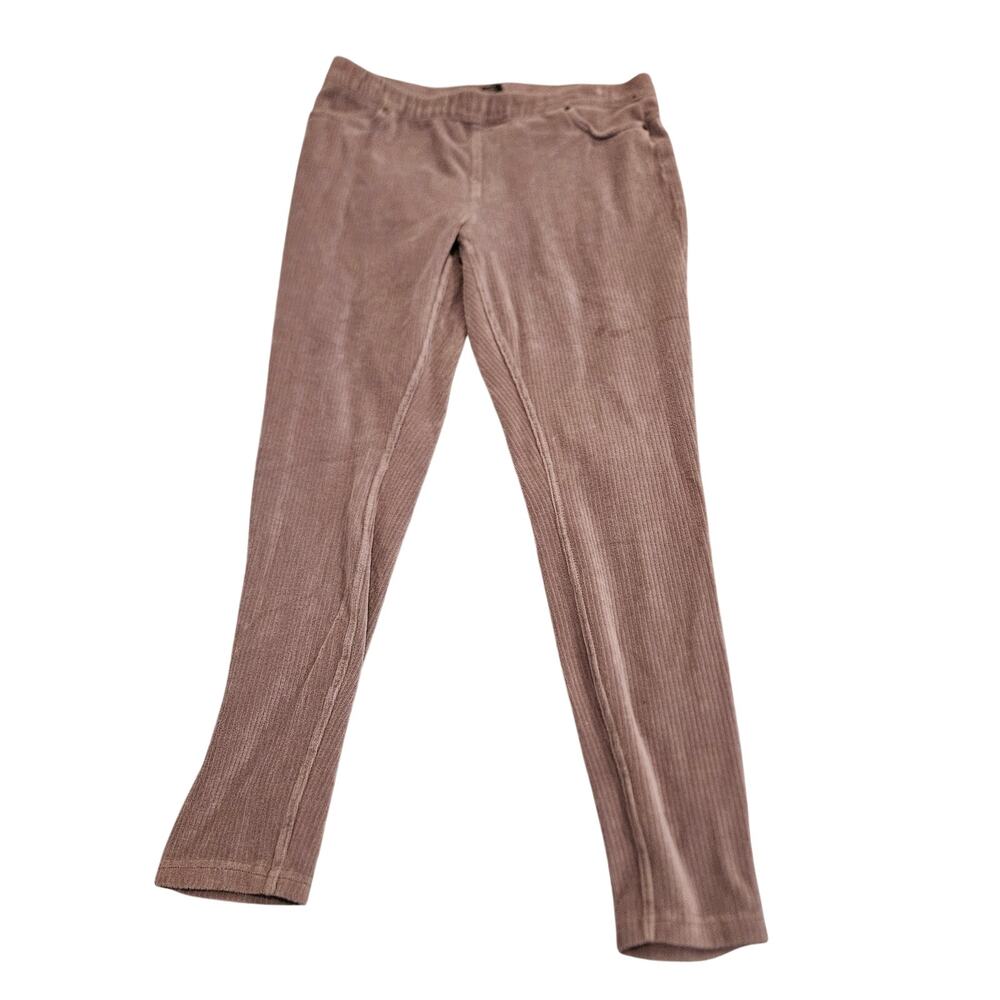 Hue Corduroy Pants Womens Large Taupe Pull On Stretch Slim Leg Casual Comfort